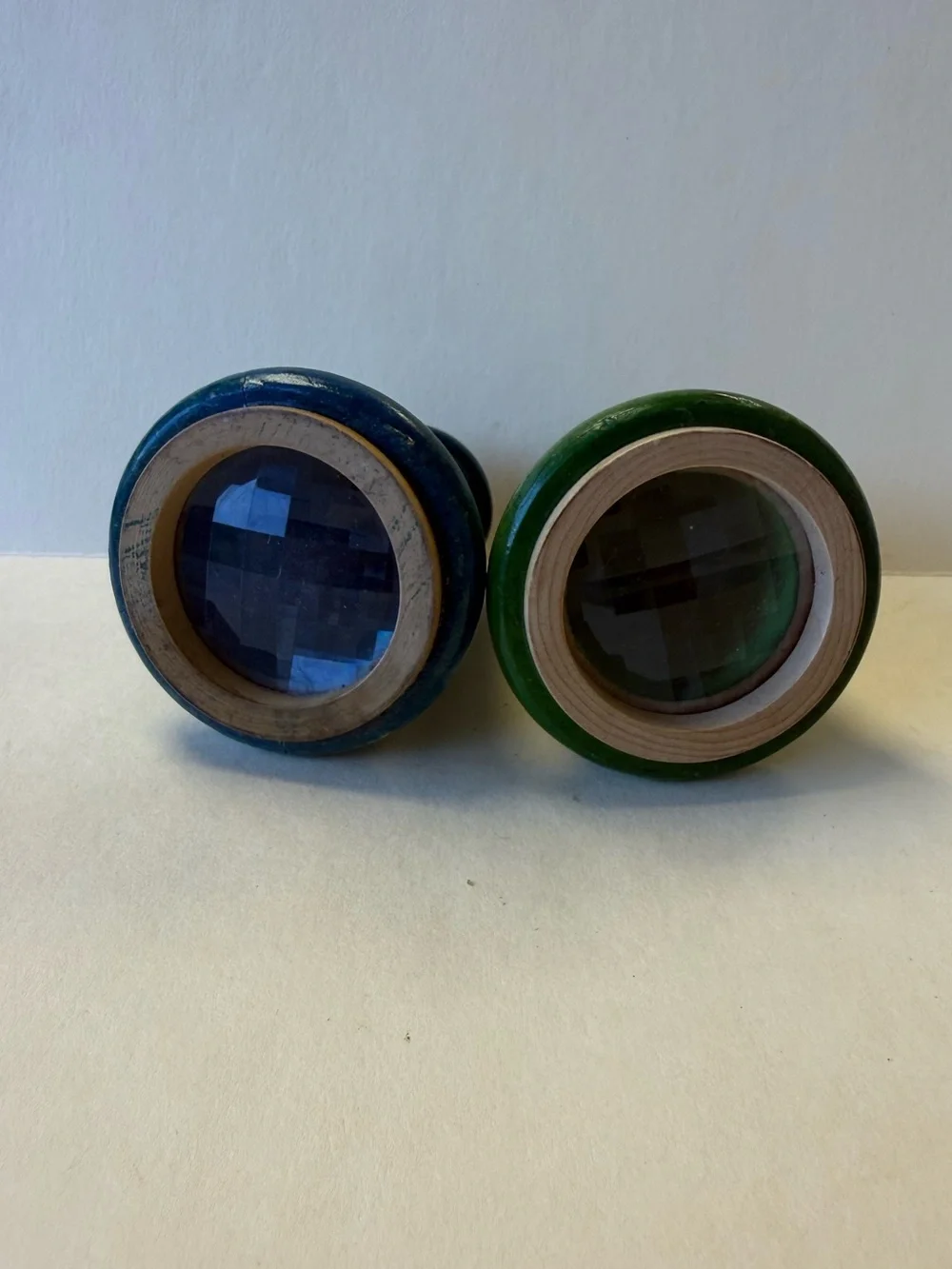2 Vintage Pier 1 Wooden Kaleidoscope Unique and Whimsical Optical Toys.